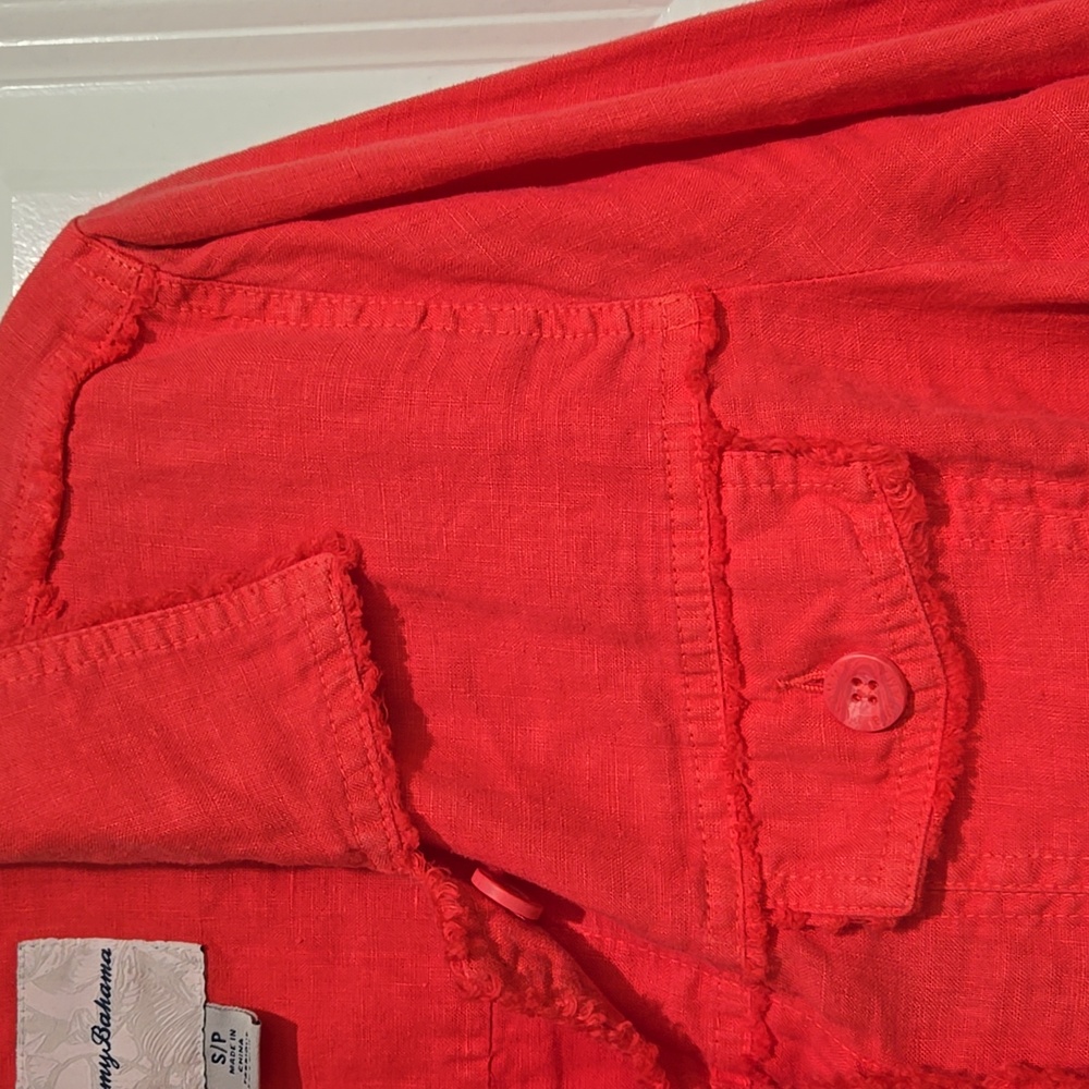 TOMMY BAHAMA TWO PALMS LINEN RAW EDGE JACKET PARADISE PINK SMALL - Picture 10 of 15